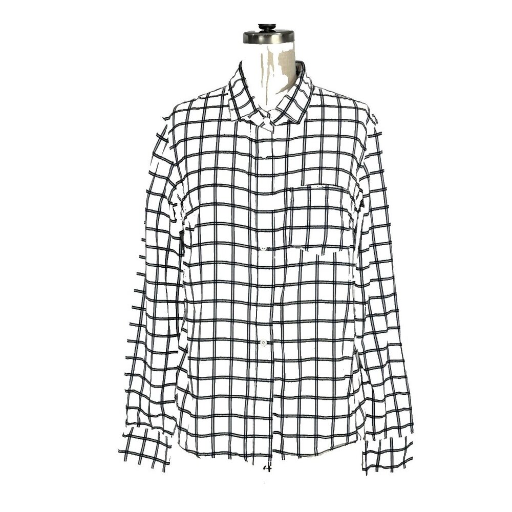 Marine Layer Womens Button-Down Shirt‎ Size Small Blue White Windowpane